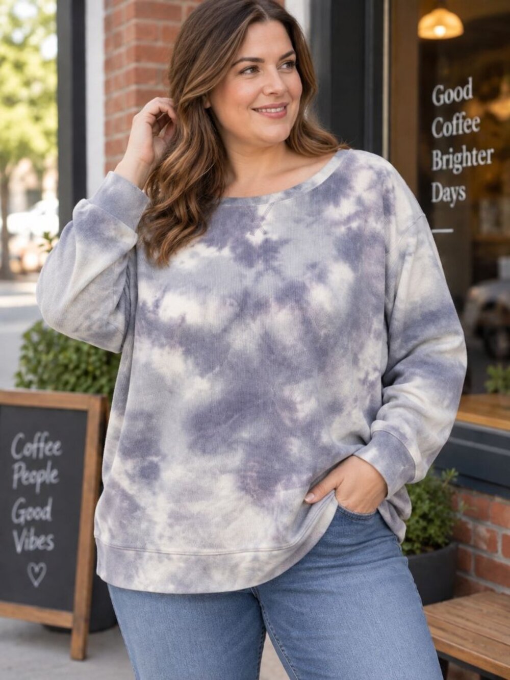 Splendid Women’s XXL Tie-Dye Purple Crew Neck Waffle Knit Sweatshirt 60% Cotton